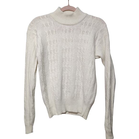 Vintage Sz S Cream Thick Cable Knit Fisherman Sweater Angora Rabbit Lambswool - Picture 1 of 5